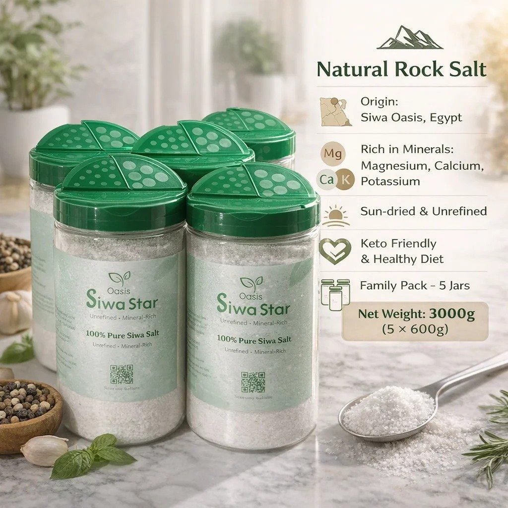 خمس عبوات ملح صخري سيوة ستار – 3000 جرام